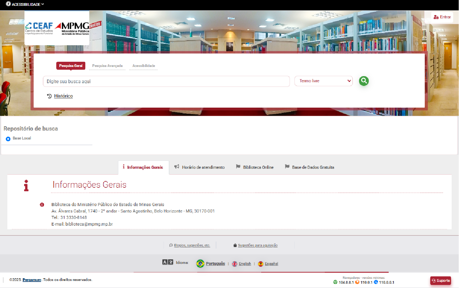 Pesquisa ao acervo Biblioteca MPMG