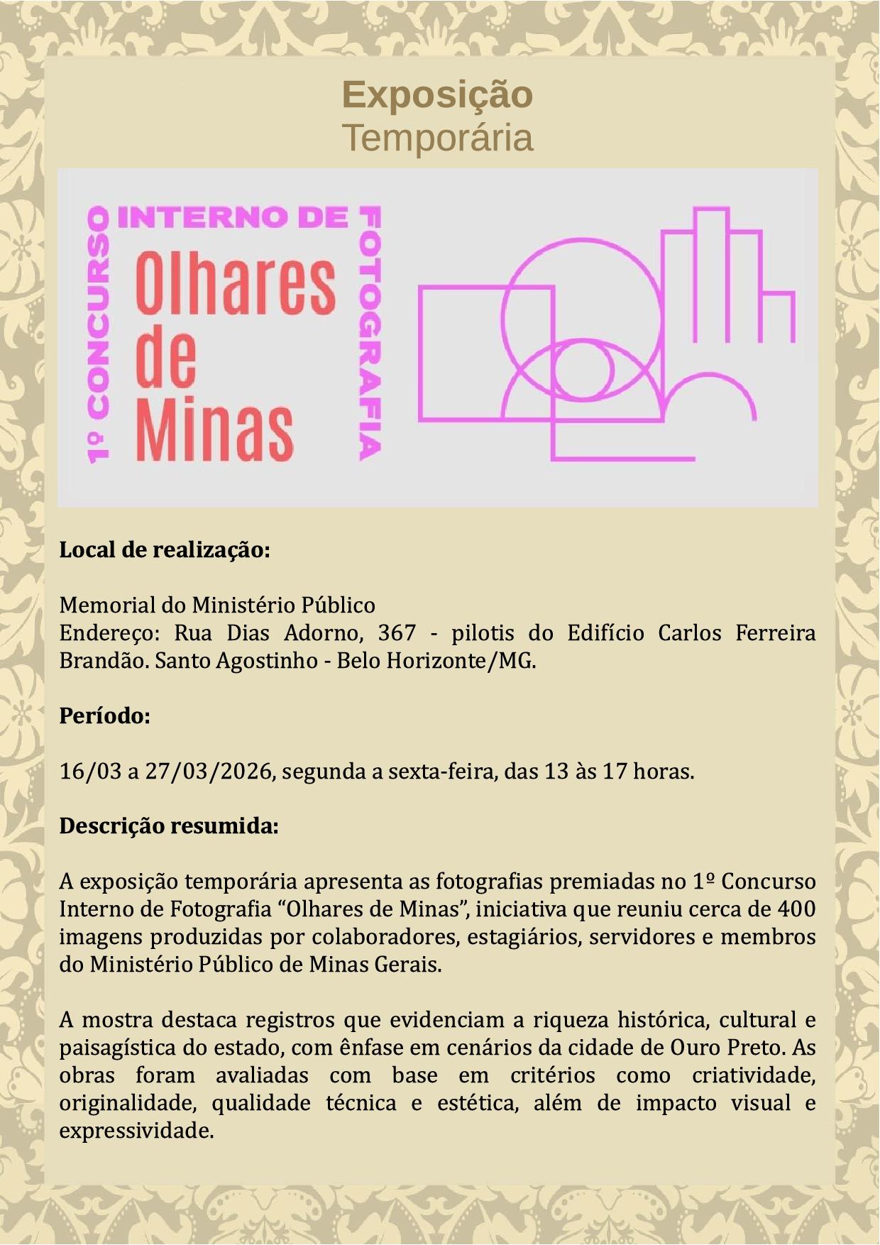 1º Concurso Interno de Fotografia do MPMG - Olhares de Minas